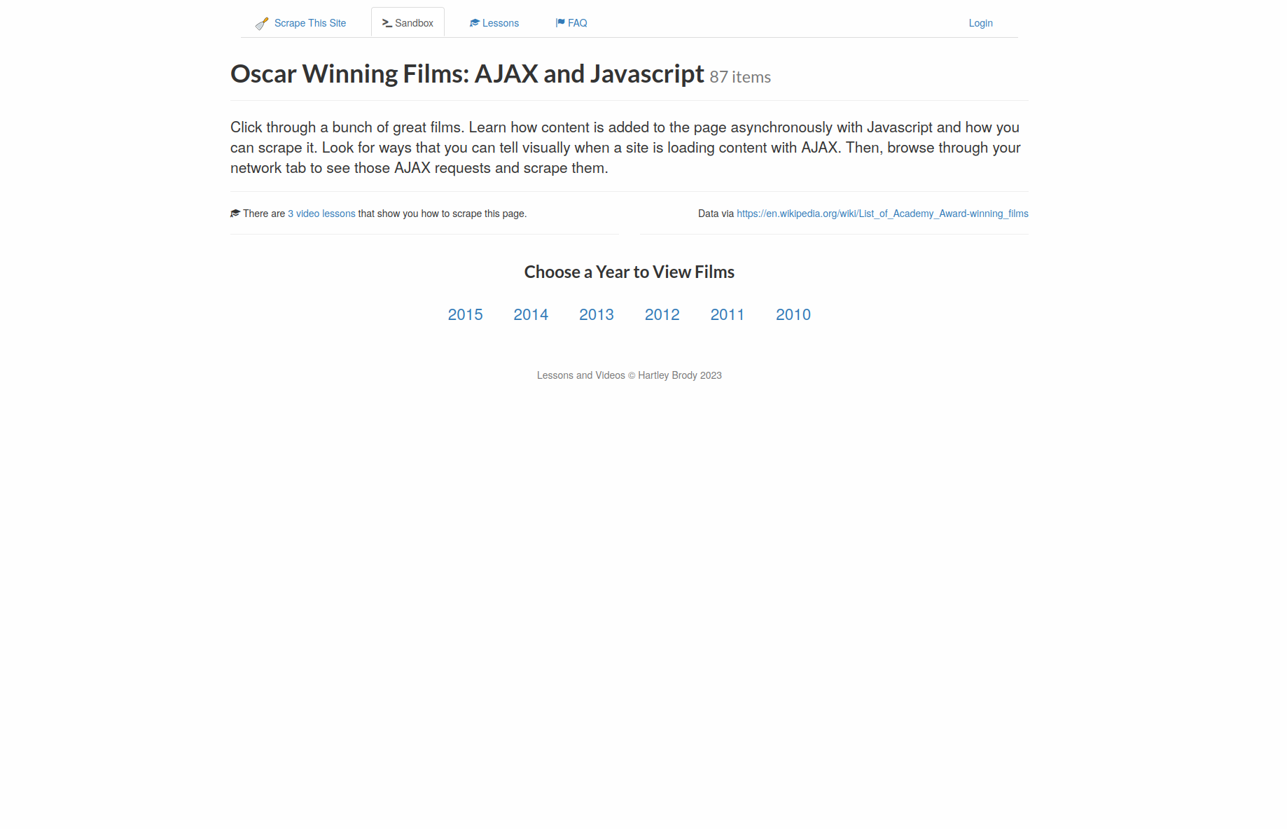 Dynamic website with Oscar-winning movies