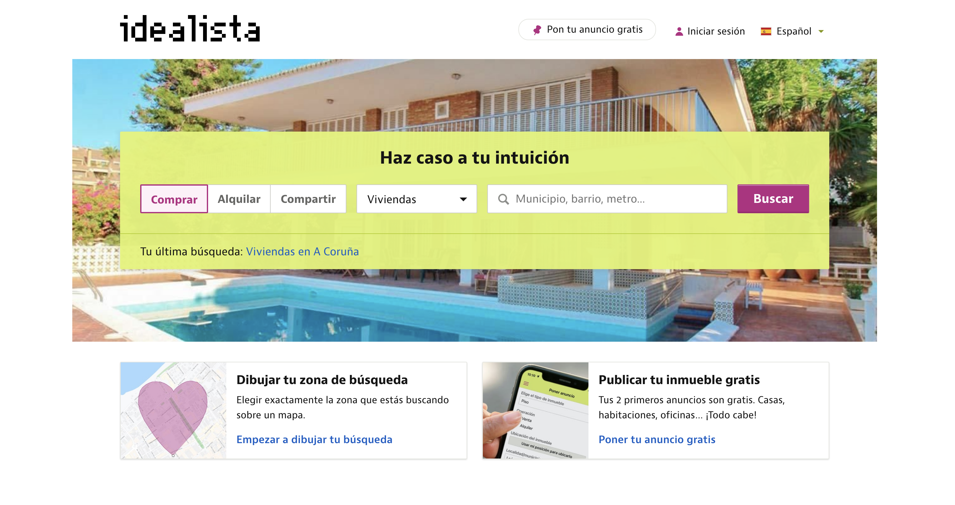 Idealista homepage