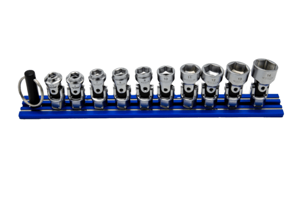 10 PC. DUAL DRIVE NANO SPRING LOADED UJ METRIC SOCKET SET - 1/4'' X 11MM DR. - BLUE MAGRAIL