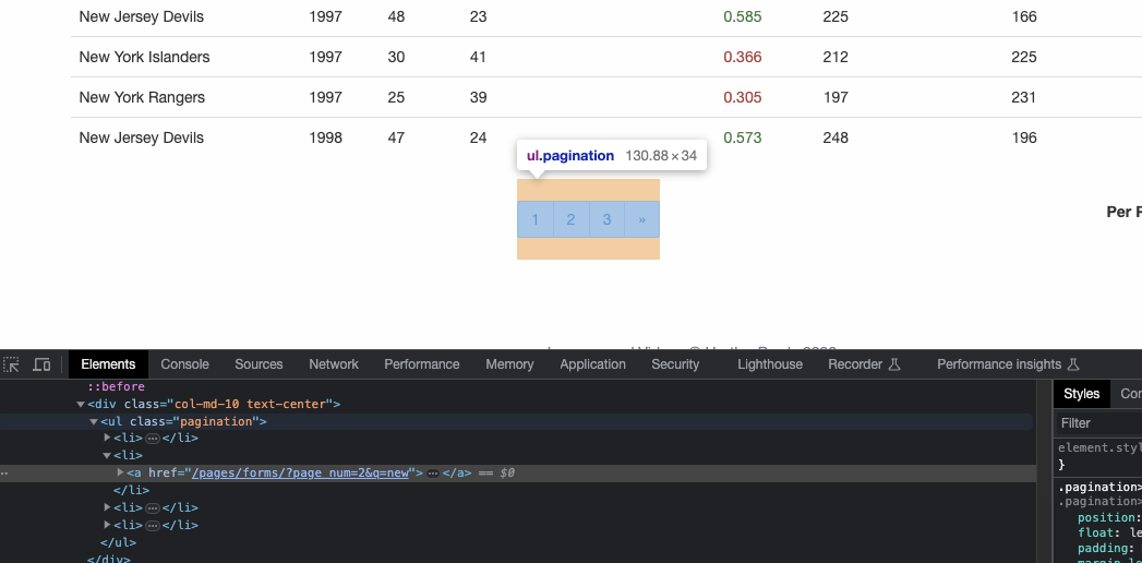 Pagination links HTML structure