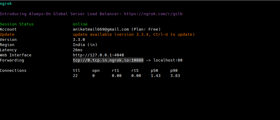 TCP address of the tunnel