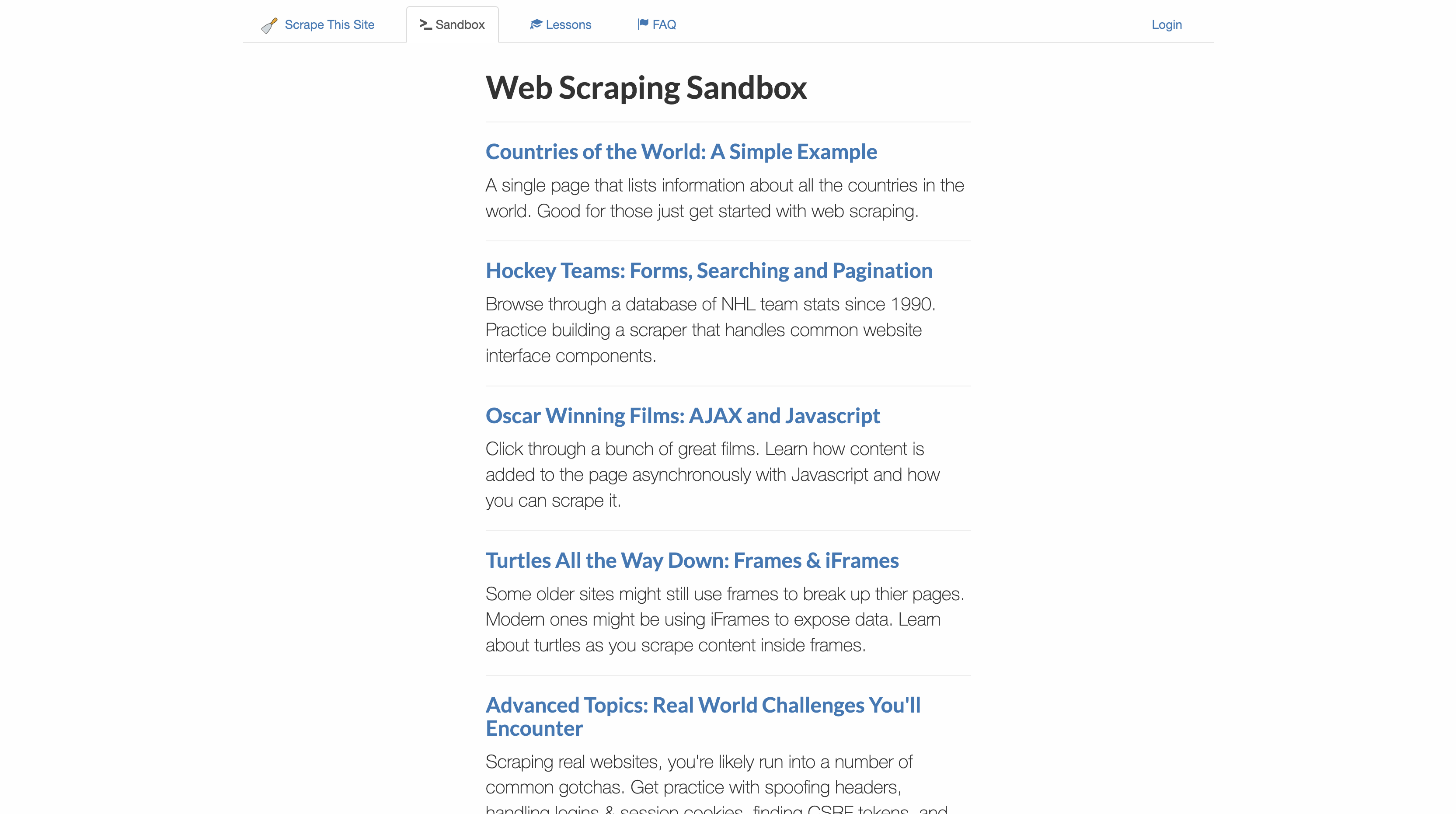 Sandbox page