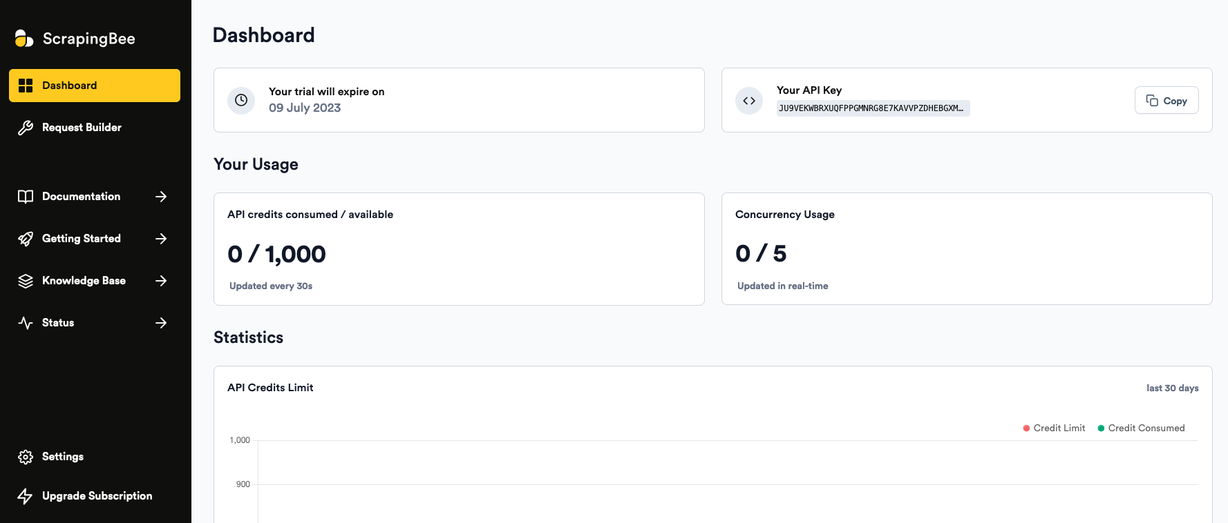 ScrapingBee dashboard