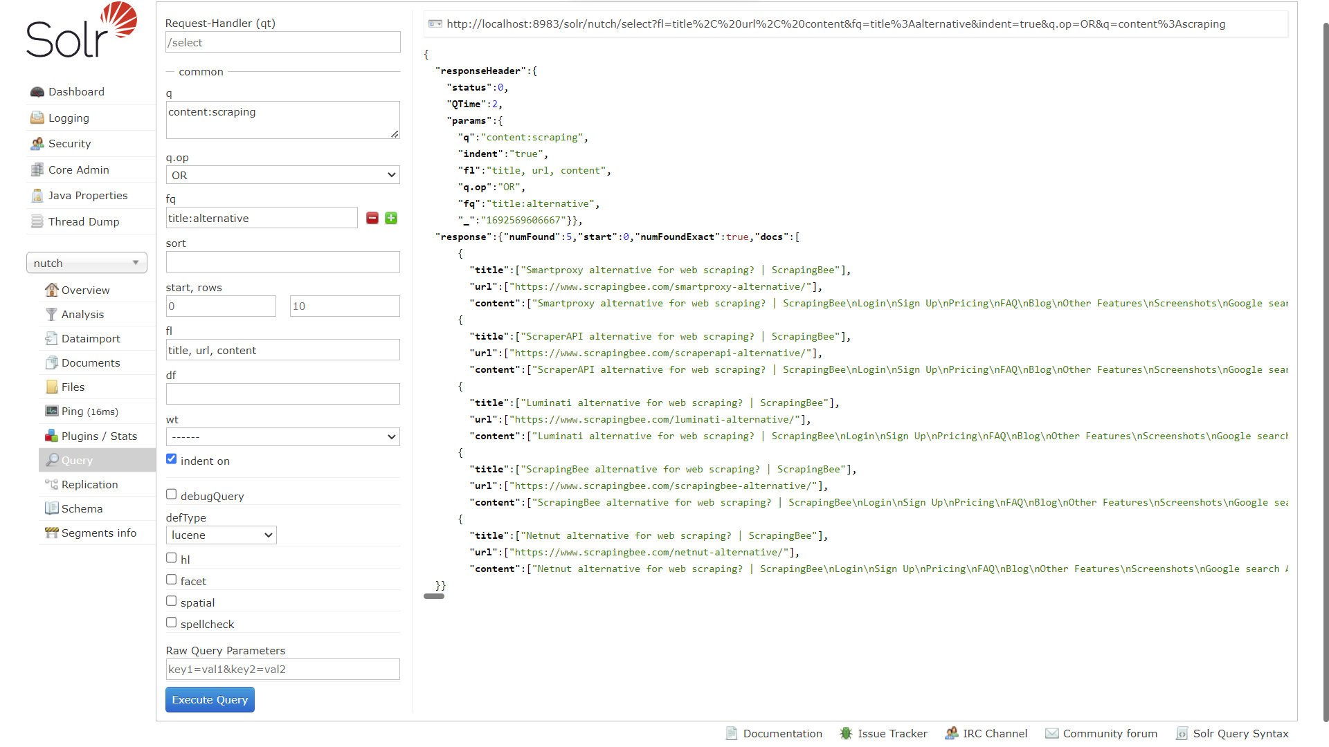 Selected fields query