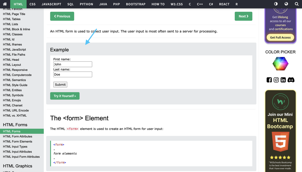 W3Schools HTML forms